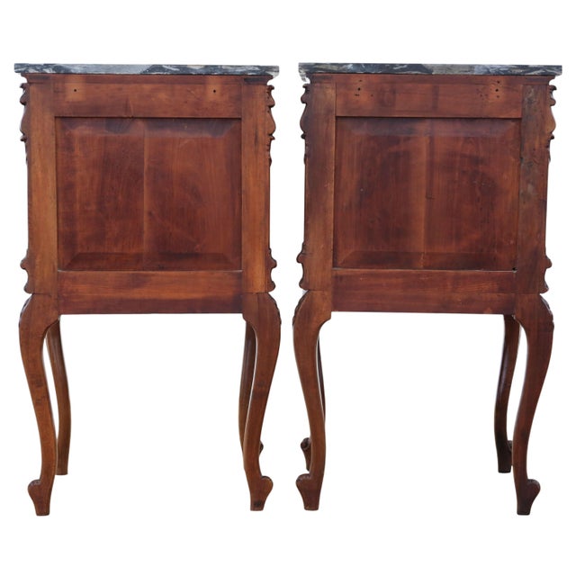 Black Antique Italian Walnut and Marble Bedside Tables, 1920s, Set of 2 For Sale - Image 8 of 10