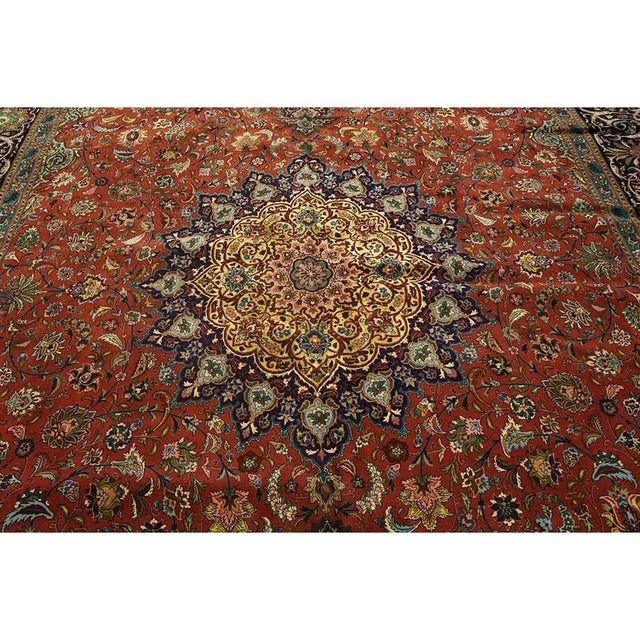 Textile Mid 20th Century Red Rust Ground Medallion Antique Tabriz Handknotted Wool Rug For Sale - Image 7 of 7