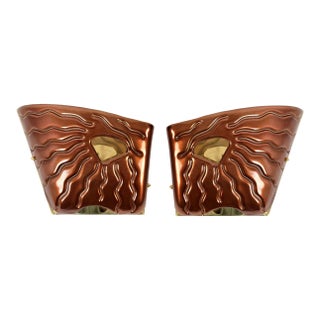 1980s Terracotta Murano Glass Mid Century Sconces - A Pair For Sale