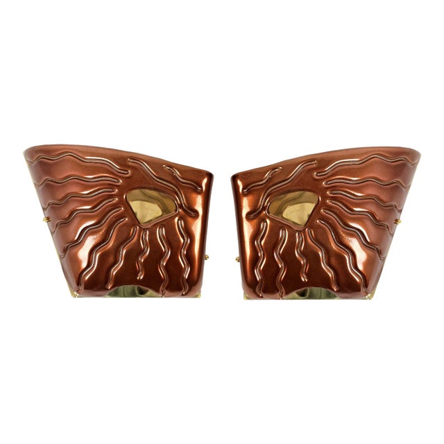 1980s Terracotta Murano Glass Mid Century Sconces - A Pair For Sale