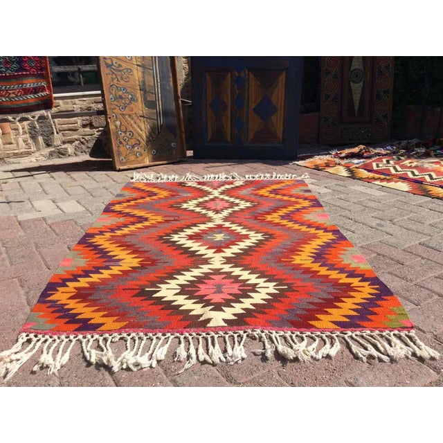 Mid-Century Modern 1960's Bohemian Kilim Rug, 61" X 41" For Sale - Image 3 of 10