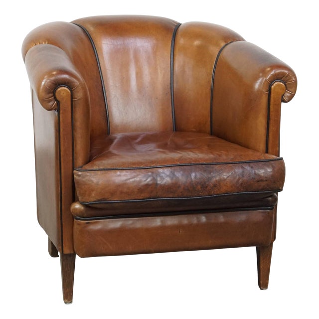 Cognac-Colored Leather Club Chair For Sale