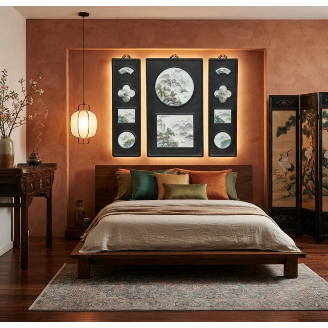 Chinese Mountain River Porcelain Painting Wall Panel 3 Pieces Set For Sale - Image 13 of 13