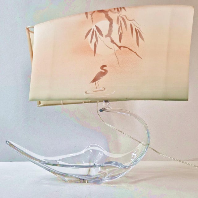 Vintage Table Lamp with Crystal Bowl, Heron and Sun Shade, 1970s For Sale - Image 14 of 14
