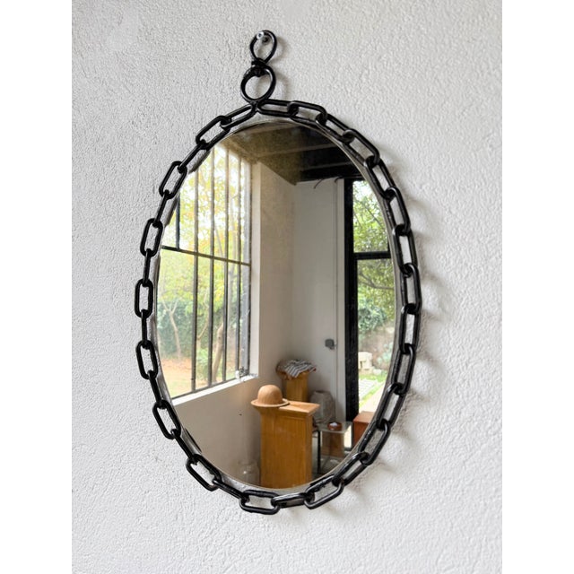 Oval Brutalist Chain Mirror, 1950 For Sale - Image 6 of 18