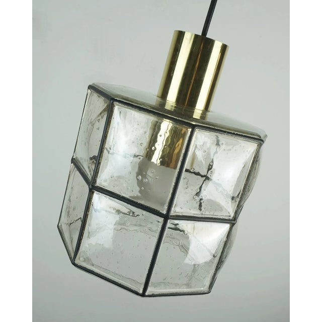Metal Vintage Brass Pendant Lamp with Clear Glass Shade from Glashütte Limburg, 1960s-1970s For Sale - Image 7 of 11