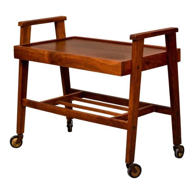 Mid Century Teak Cart or Side Table on Casters For Sale