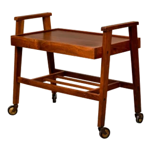 Mid Century Teak Cart or Side Table on Casters