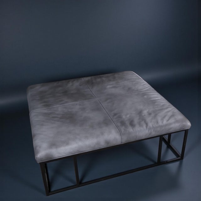Animal Skin Modern Leather Ottoman Coffee Table With Metal Frame, 45" Square For Sale - Image 7 of 8