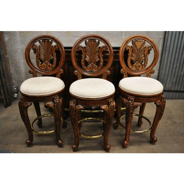 Pulaski Furniture Edwardian Large Marble Top Bar With 3 Swivel Bar Stools