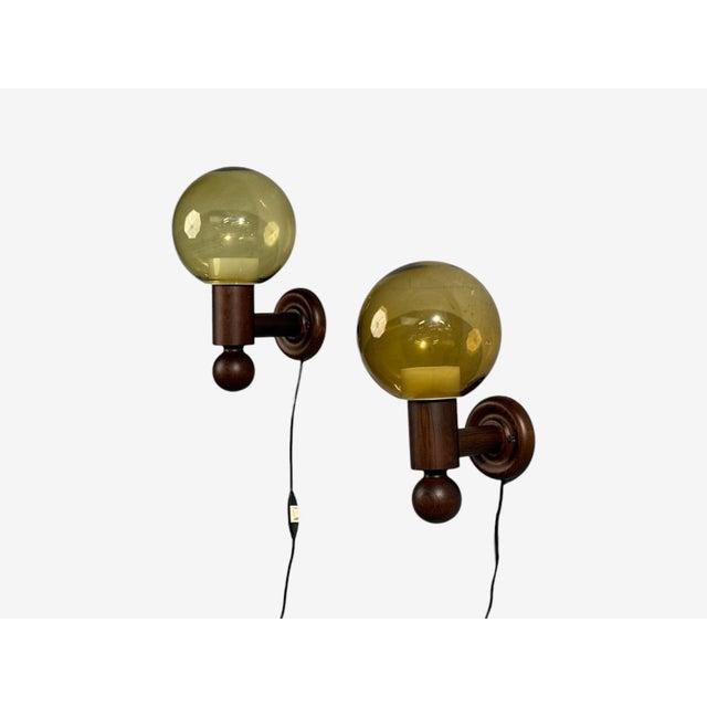 1960s Luxus Vittsjö, Impressive Wall Sconces, Dark Pine, Tinted Glass - Pair For Sale In New York - Image 6 of 12