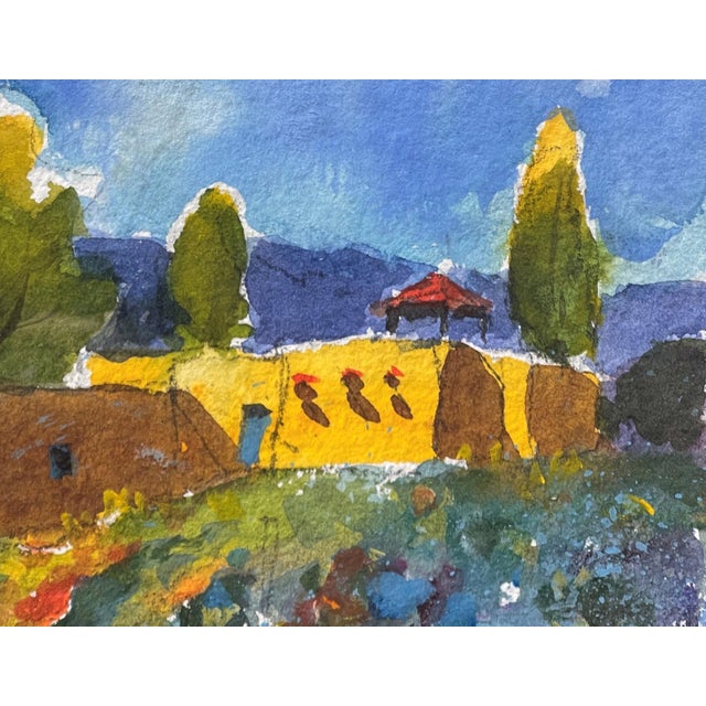 Taos Morada by Evelyne Boren | Watercolor of a colorful adobe building landscape For Sale - Image 4 of 5