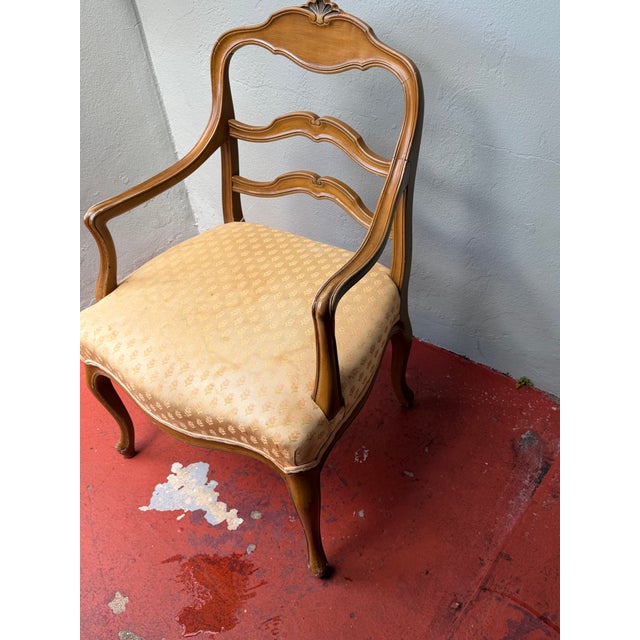American Two-cTone Chevron Pattern Rattan Wicker Tall Back Chair With Spiral Arms For Sale - Image 3 of 3