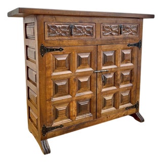 Early 20th Century Catalán Spanish Dresser Carved in Walnut with Two Carved Drawers, 1 For Sale