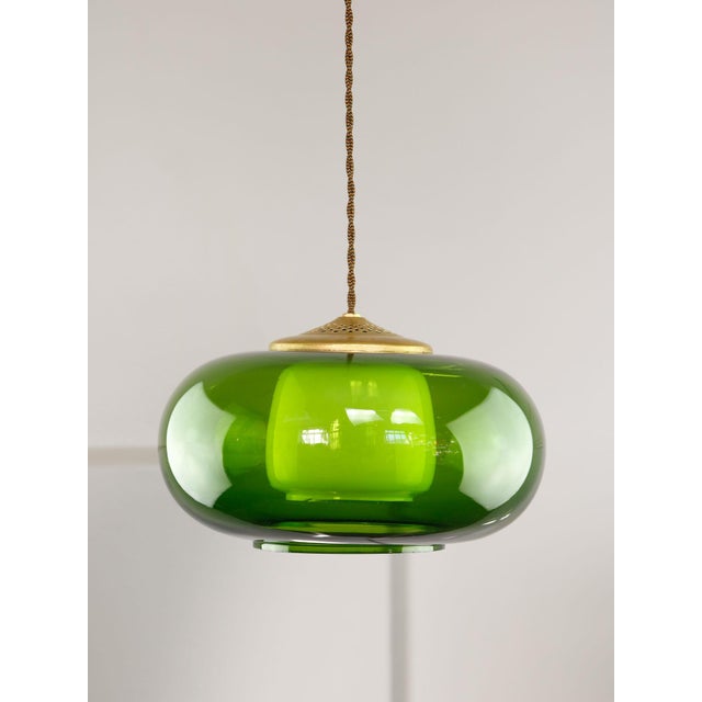 Mid-Century Modern Italian Green Glass and Brass Pendant Lamp, 1960s For Sale - Image 18 of 18