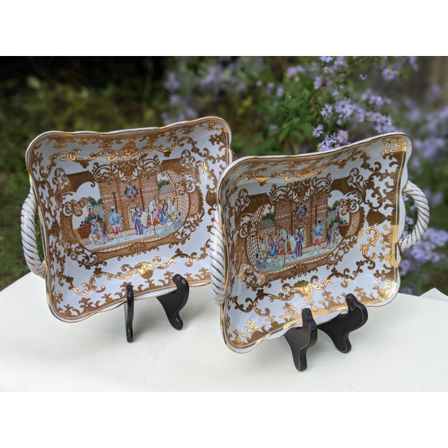 Ceramic Early 20th Century Fine Chinese Porcelain Left-Right Serving Platters with Braided Handles - a Pair For Sale - Image 7 of 12