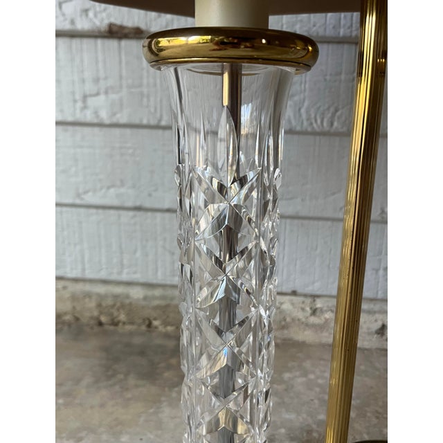 Waterford 1990s Waterford Two Column Crystal & Brass Bouillotte Lamp Accompanying Black Shade For Sale - Image 4 of 12