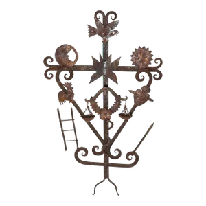 Vintage Guadalupe Hermosillo Escobar of Chiapas Hand Forged Rooftop Wrought Iron Cross