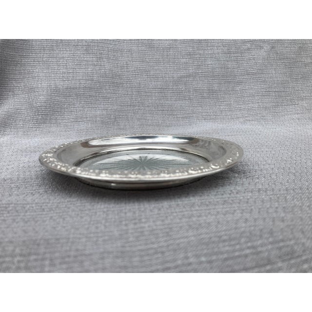Metal Vintage Sterling Etched Glass Wine Coaster For Sale - Image 7 of 12