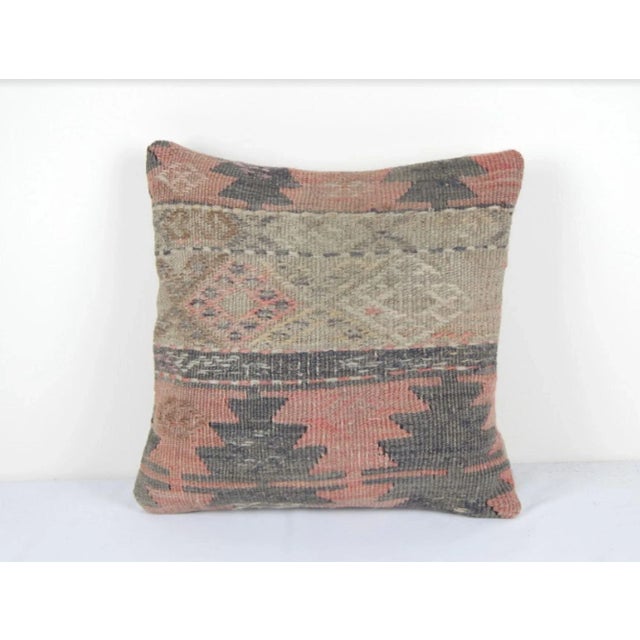 Geometric Vintage Turkish Kilim Pillow Cover 16'' X 16'' For Sale In Philadelphia - Image 6 of 6
