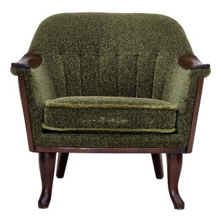 Norwegian Armchair in Green Furniture Fabric and Teak Wood, 1970s For Sale