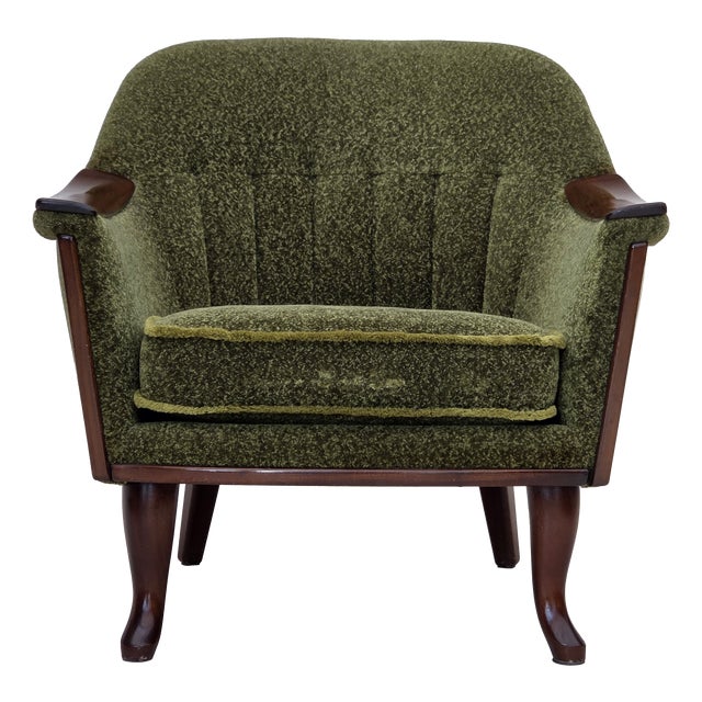 Norwegian Armchair in Green Furniture Fabric and Teak Wood, 1970s For Sale