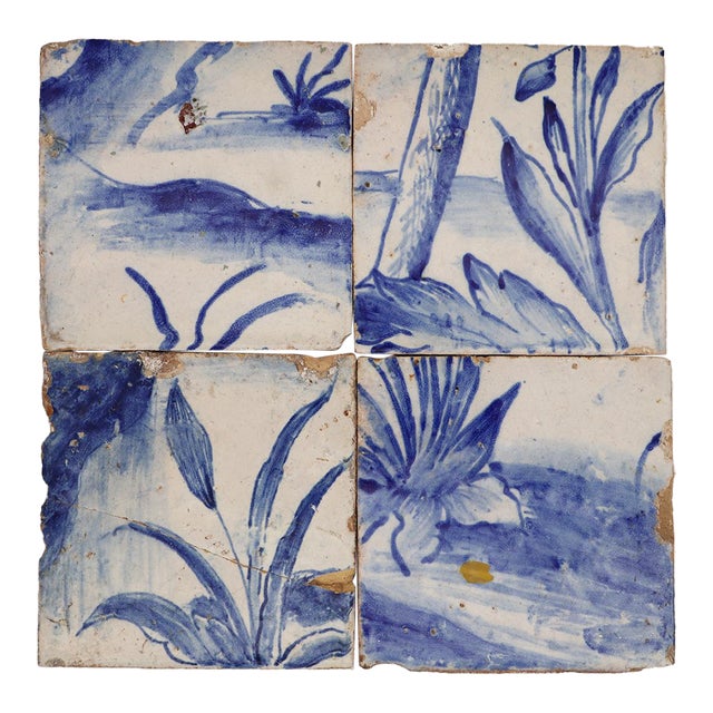 18th Century Gorgeous Set of Four Naturalistic Portuguese Tiles For Sale