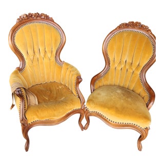 Late 19th Century Victorian Ladies and Gents Chairs - Set of 2 For Sale