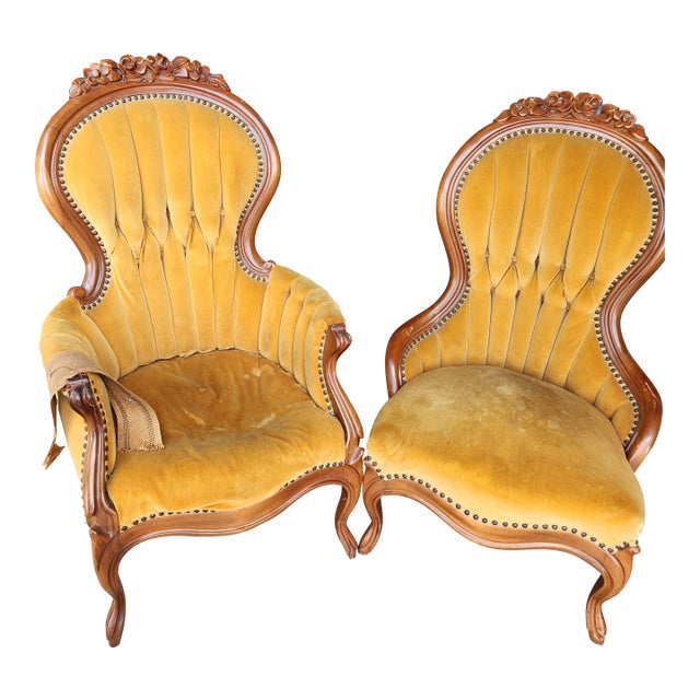 Late 19th Century Victorian Ladies and Gents Chairs - Set of 2 For Sale
