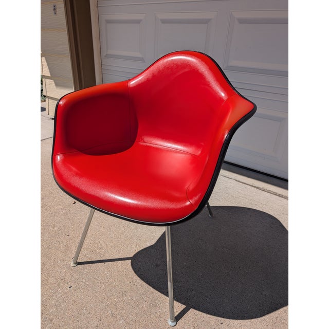 1970s Pair of Red Eames Herman Miller Padded Arm Shell Chairs For Sale - Image 9 of 16