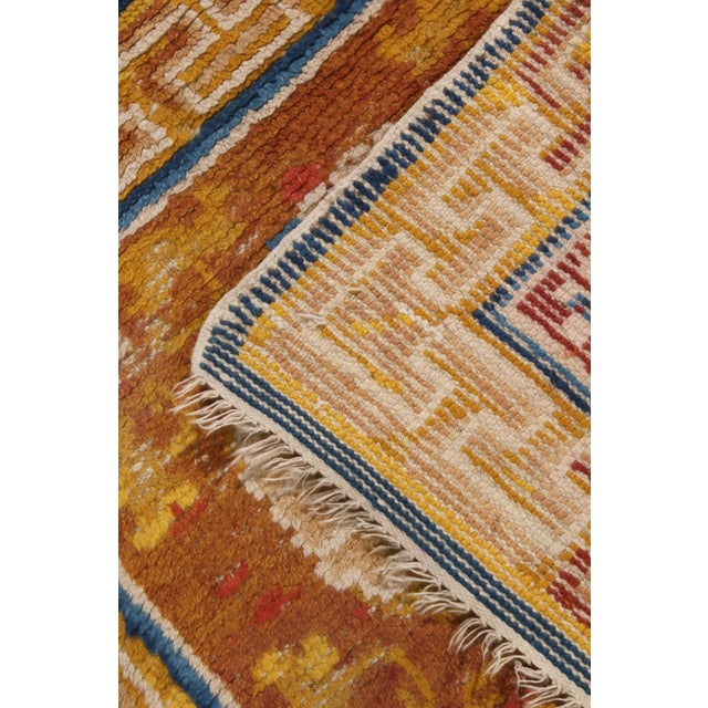 Antique Chinese Geometric Beige and Blue Wool Floral Rug For Sale In New York - Image 6 of 6