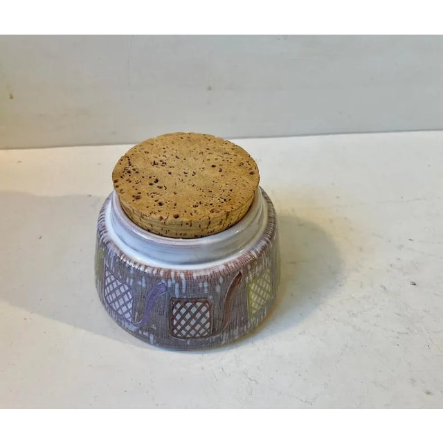 Sgraffito Pipe Tobacco Jar in Ceramic from Laholm Studio, Sweden, 1960s For Sale - Image 4 of 10