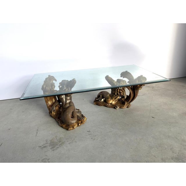 Vintage Gilt Wood Mermaid Coffee Table, Italy, 1960s For Sale - Image 9 of 14