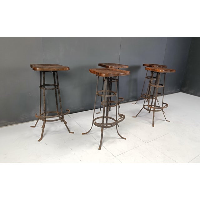 Vintage Brutalist Bar Stools, 1970s, Set of 5 For Sale - Image 9 of 11