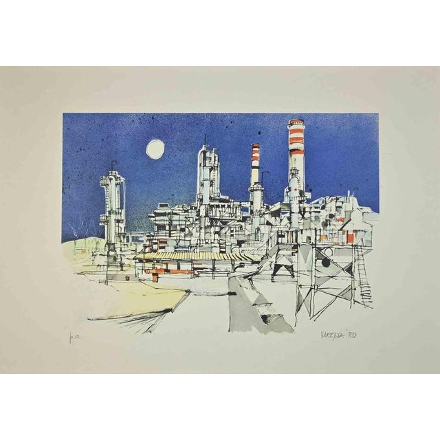 Contemporary Giuseppe Megna, The Factory, Lithograph, 1980 For Sale - Image 3 of 3