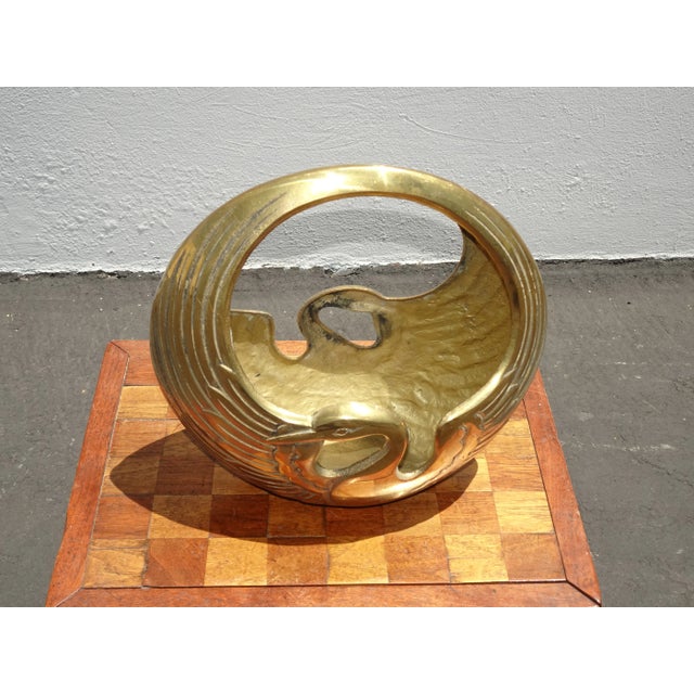 Metal Large Vintage Brass Swan Vase Room Decor For Sale - Image 7 of 12