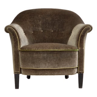 Danish Armchair in Green Furniture Velour, 1960s For Sale