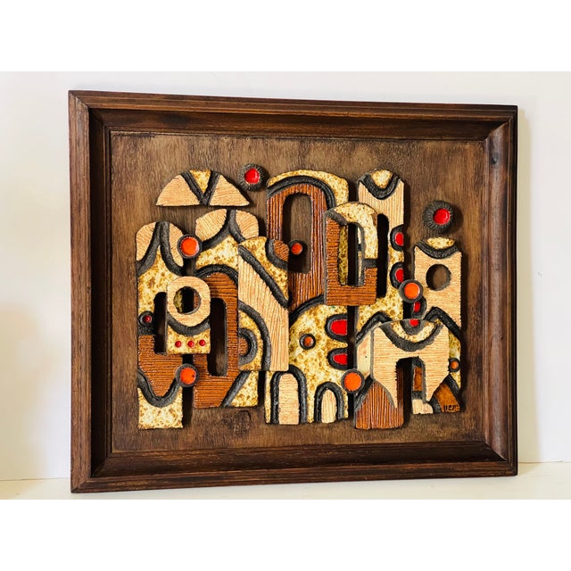 Mid-Century Modern MCM Signed Ceramic Installation Framed For Sale - Image 3 of 5