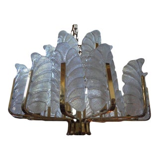 Large Carl Fagerlund for Orrefors Two Tiered Brass and Glass Chandelier For Sale