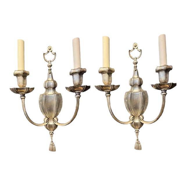 1900s Caldwell Silver Plated Sconces 2 Lights For Sale