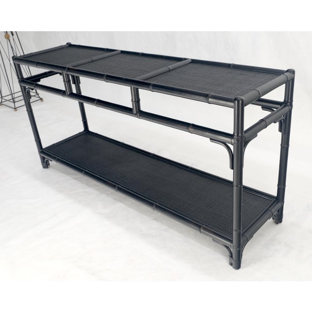 Mid-Century Modern Black Lacquer Bamboo Rattan 60" Long Console Sofa Table Bloomingdale's MINT! For Sale - Image 3 of 14