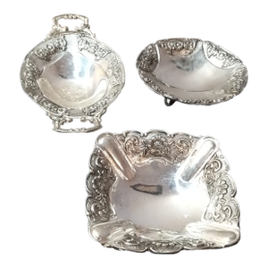 1960s Silverplated Footed Trinket Holders- Set of 3