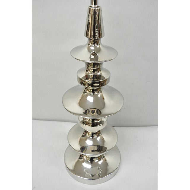 Vintage Italian Mid Century Modern Tall Sculptural Silver Ceramic Table Lamp For Sale - Image 10 of 18