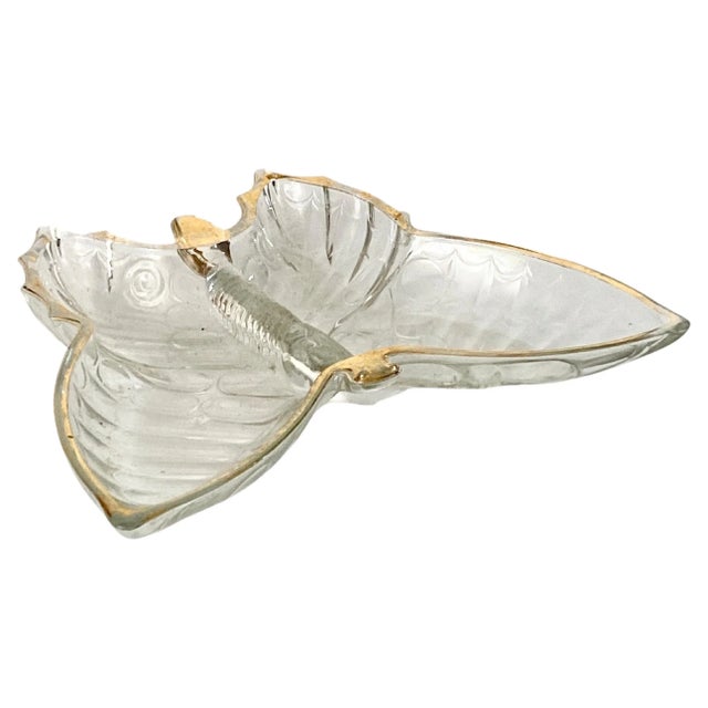 Glass Butterfly Ashtray or Vide Poche with Gilt Decor Pattern, 1980s For Sale - Image 9 of 9