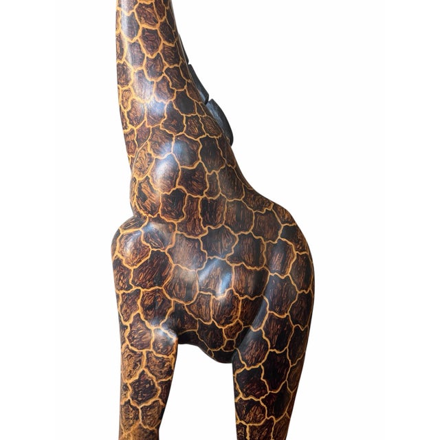 Late 20th Century Late 20th Century Large Hand-Carved Wooden Giraffe Sculpture, 85” Tall For Sale - Image 5 of 12
