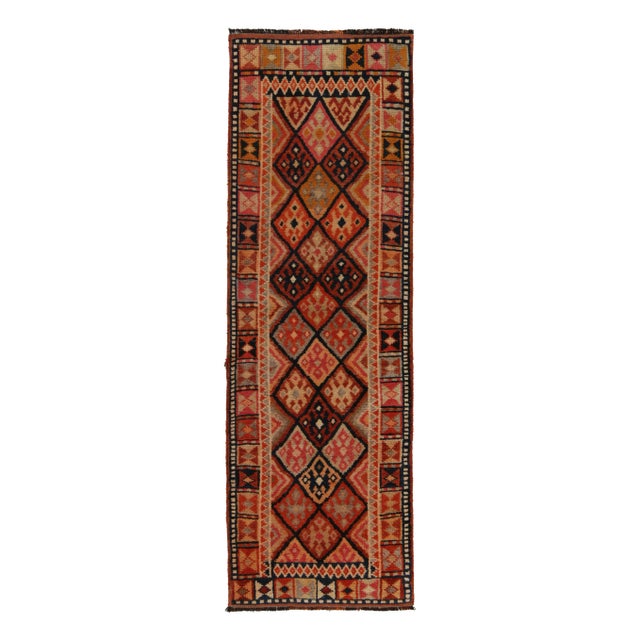 Orange Vintage Turkish Tribal Runner in Orange and Brown With Colorful Geometric Motifs For Sale - Image 8 of 8