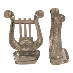 Vintage Fostoria Glass Harp Lyre Bookends - a Pair