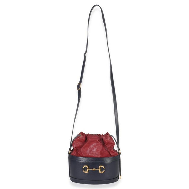 1950s Red Navy Calfskin Horsebit 1955 Drawstring Bucket Bag For Sale - Image 5 of 9