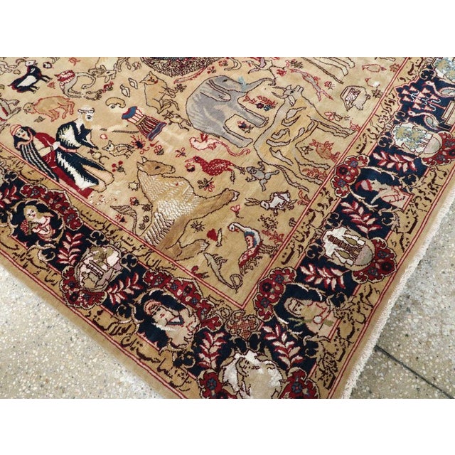 Ivory Galerie Shabab Collection Mid-20th Century Indian Lahore Pictorial Rug For Sale - Image 8 of 9