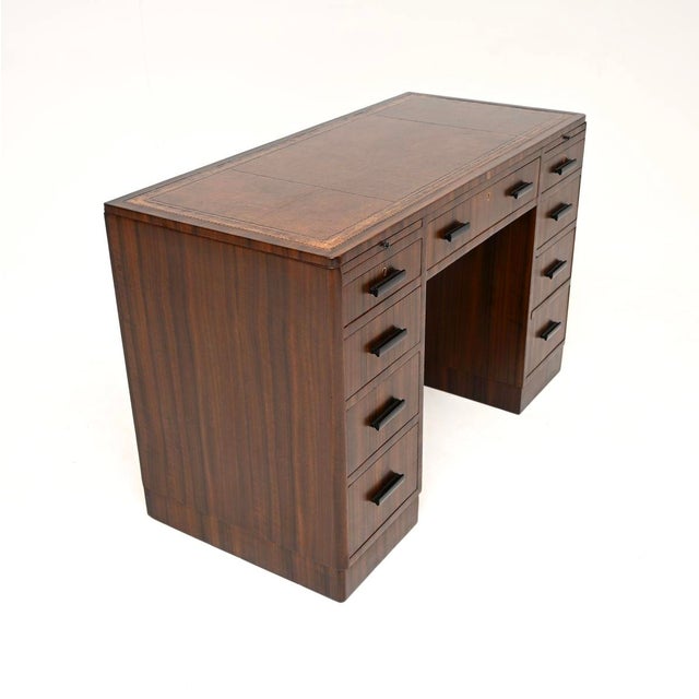 Art Deco Figured Walnut Pedestal Desk with Leather Top, 1930 For Sale - Image 4 of 11